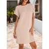 Women'S Fashionable Solid Color Short Sleeved Round Neck Casual Sports Short Dress With Pockets