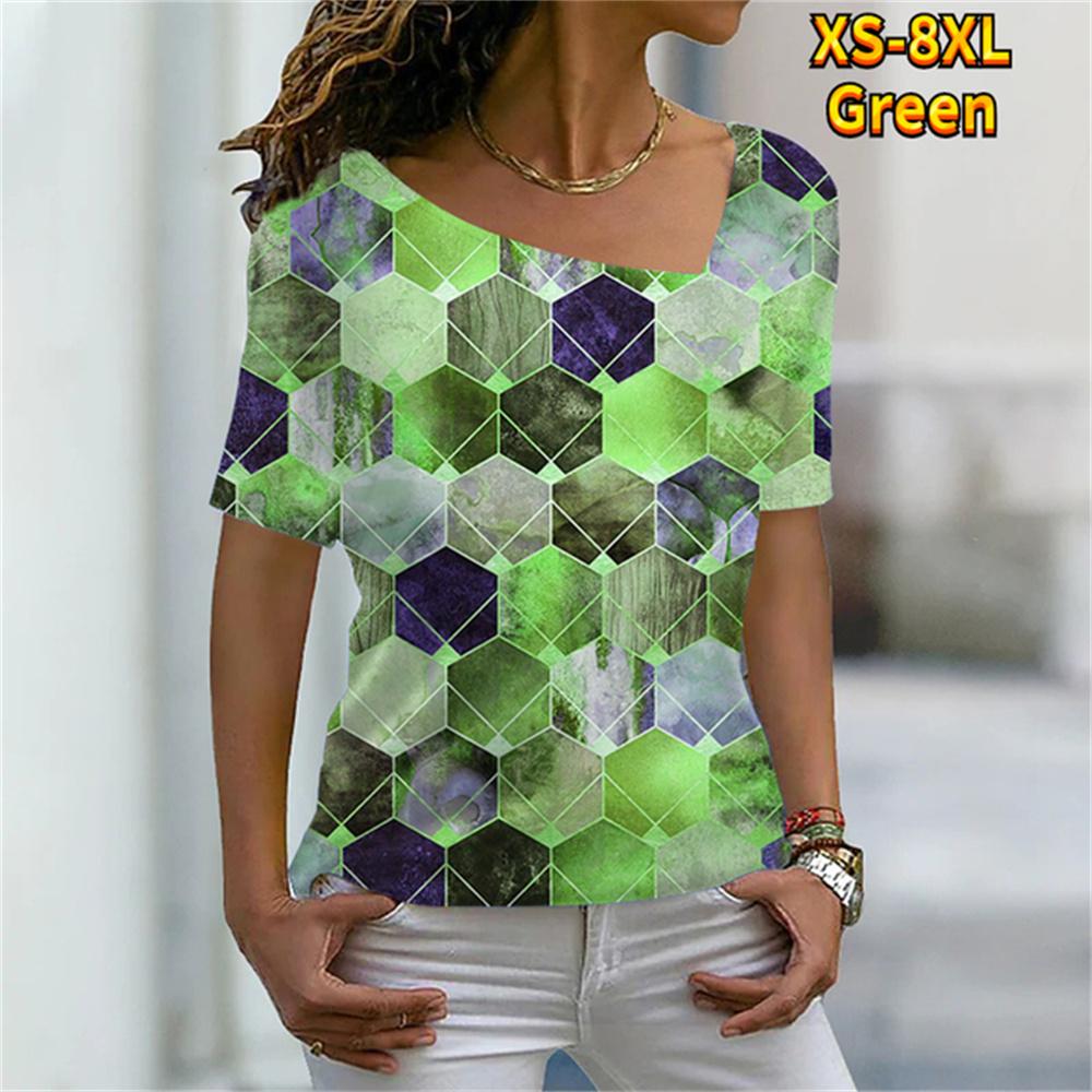 Dame Maleri T-skjorte Grafisk Trykk V-hals Basic Topper Kort Ermet T-skjorte XS-8XL/3D-trykk