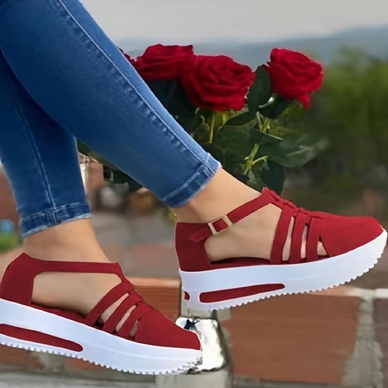 

Женская обувь повседневная толстая подошва увеличивающая рост сандалии Baotou полые 38 красный