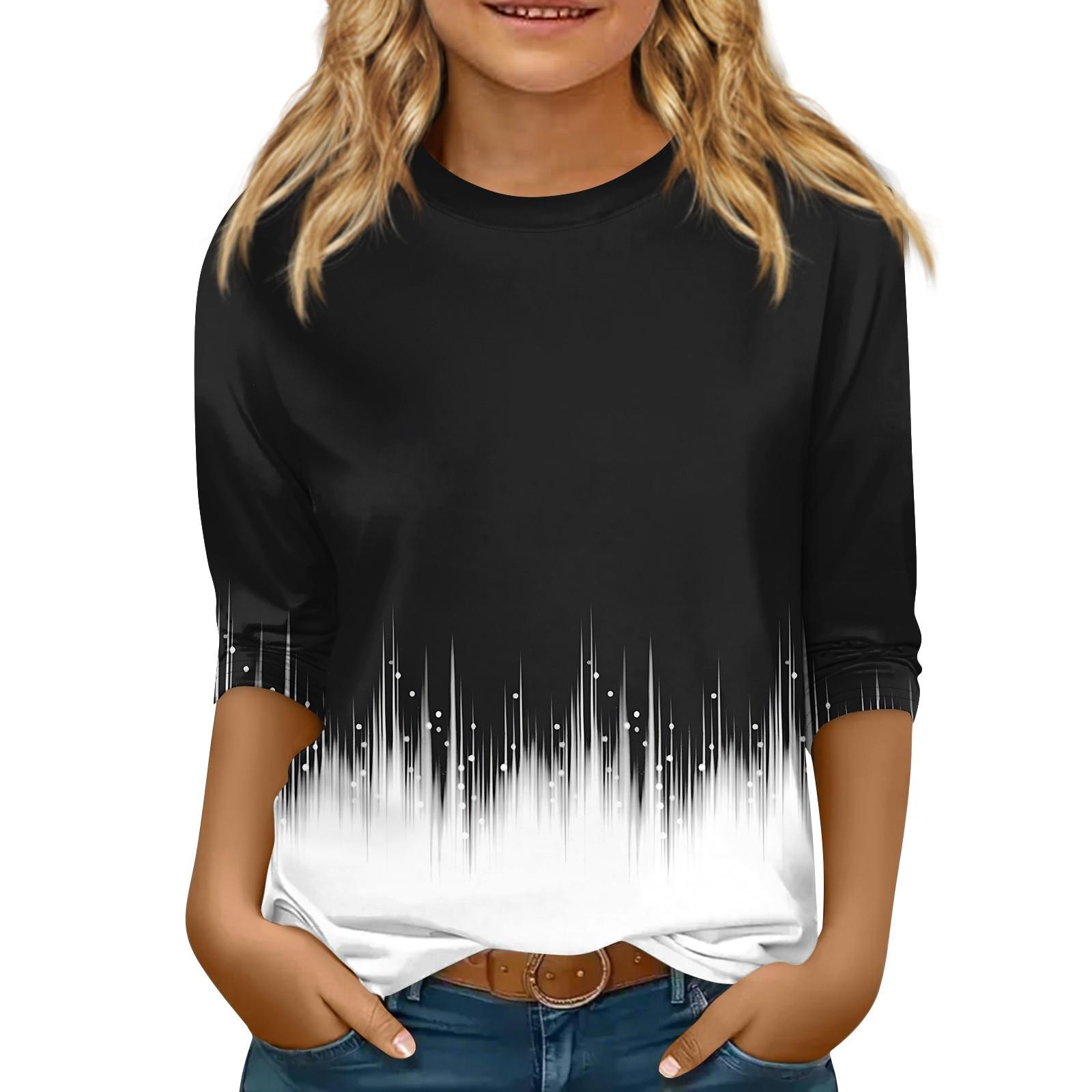 

Детская футболка с рукавом 3/4, повседневная футболка с принтом, круглый вырез, блузка-пуловер 120