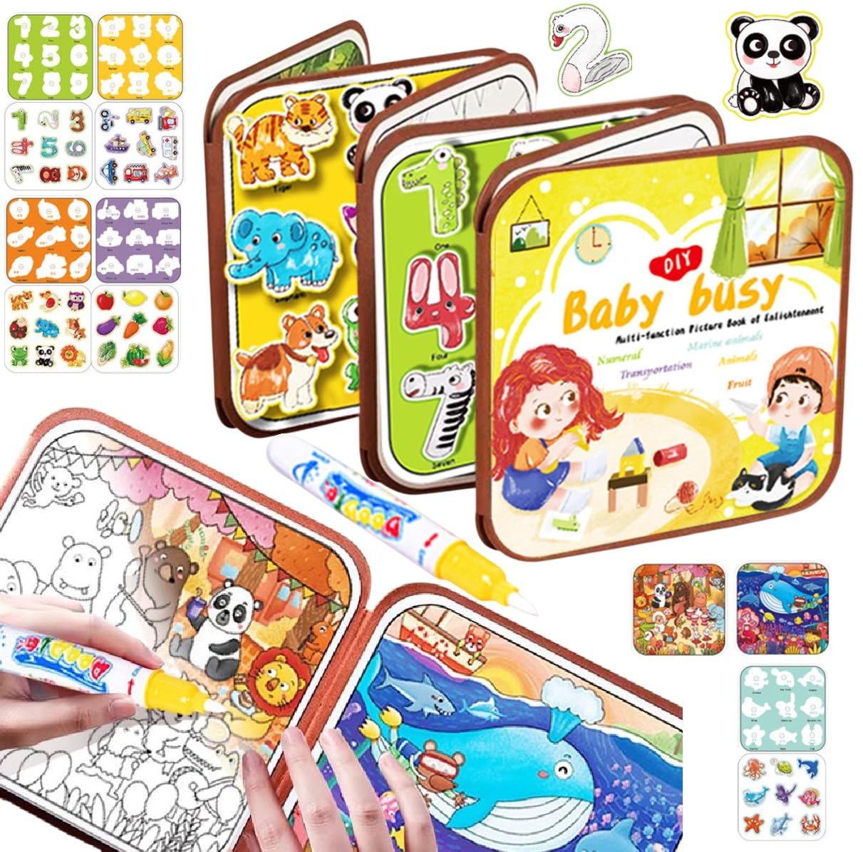 SUPER TOY 2in1 Water Magic Colouring Book Busy Binder for Kids Reusable Art Craft Painting Educational Kit for Toddler Boys Girls Pre School Birt