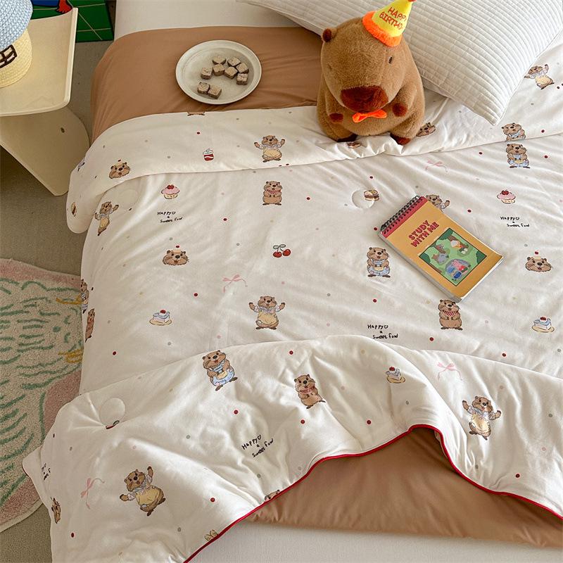 Cartoon Milk Knit Cotton Baby Quilt – Cooling Summer Blanket for Infants