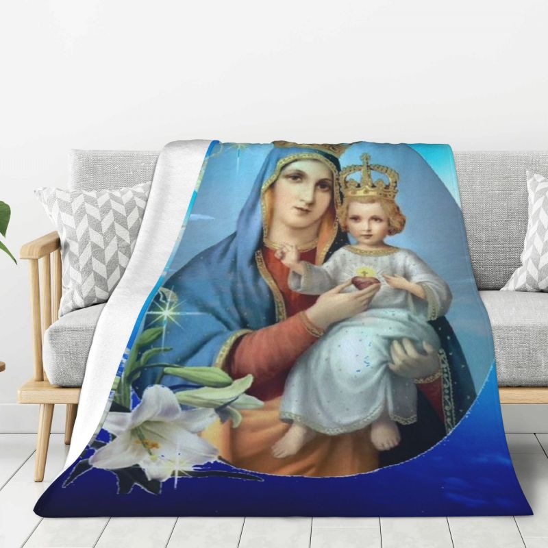 Custom 3D Printed Catholic Virgin Mary Blankets Breathable Soft Flannel Summer Our Lady of Fatima Throw Blanket Travel Bedroom 130x150cm