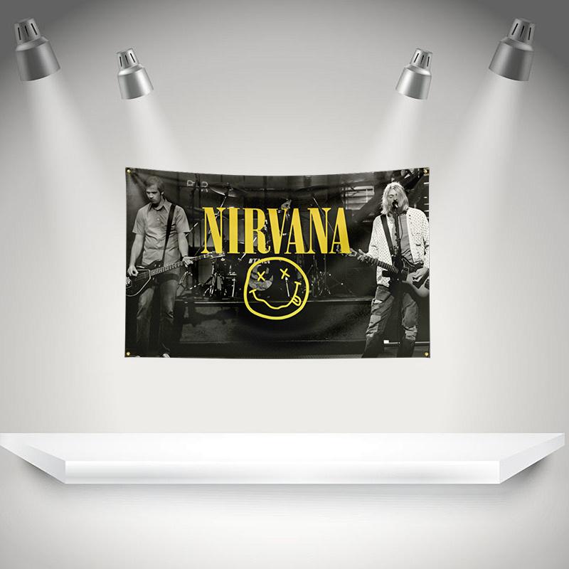 N-Nirvanas Flag Rock Music Band Banner HD Printing Tapestry Exhibition, Music Band Fans, Garage Decor