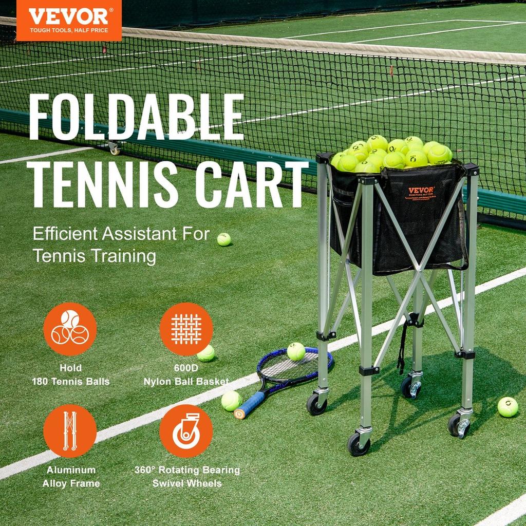 Tennis Ball Hopper Basket Teaching Tennis Ball Cart with Wheels 180 Balls