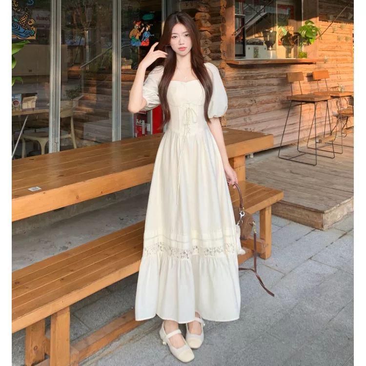 Plus Size Lace Hollow-Out Women's Summer Dress - Waist-Slimming Fairy Design