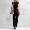 Damen V-Ausschnitt Weiter Bein Ärmellos Mit Gürtel Lang Jumpsuit