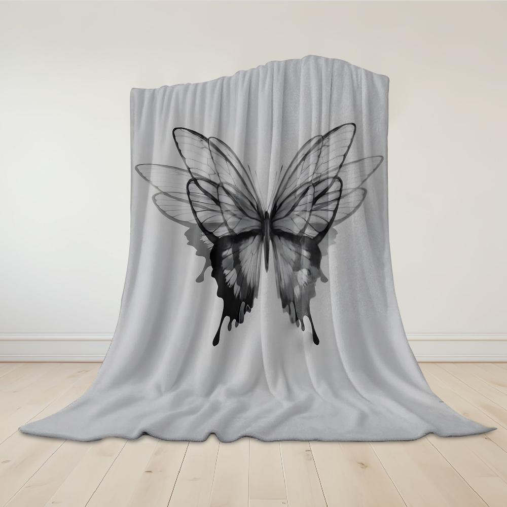 Ink Butterfly Drift Flannel Blanket Warm Soft Halloween Christmas Couch Warm Cozy Decorative Decor Gift for All Season