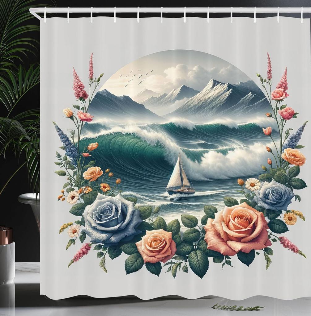 Nautical Shower Curtain, Funny Surreal Image of a Grey Cat Diving in The Deep Ocean Colorful Reef, Cloth Fabric Bathroom Decor