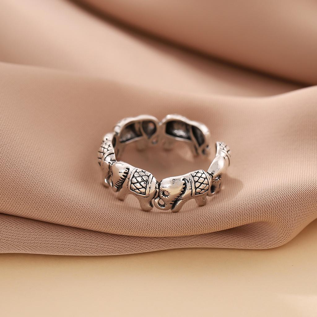 New Minimalist Retro Thai Silver Animal 925 Silver Jewelry Personality Elephant Group Exquisite Opening Rings R202