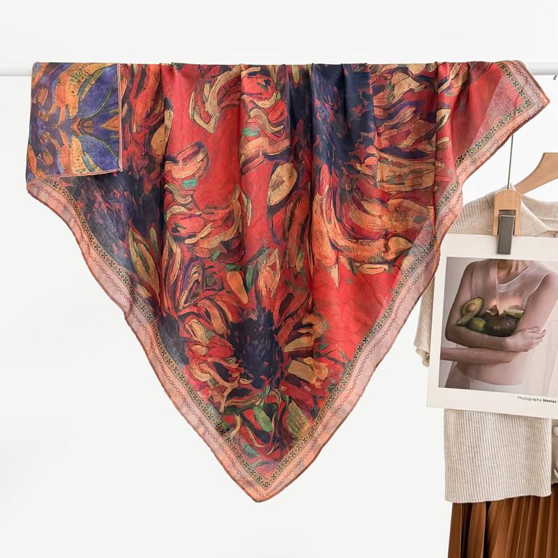91 Retro Double-sided Velvet Large Square Scarf Women's New Spring and Autumn Foreign Style Fashion Cashew Flower Silk Scarf Neck Scarf Shawl