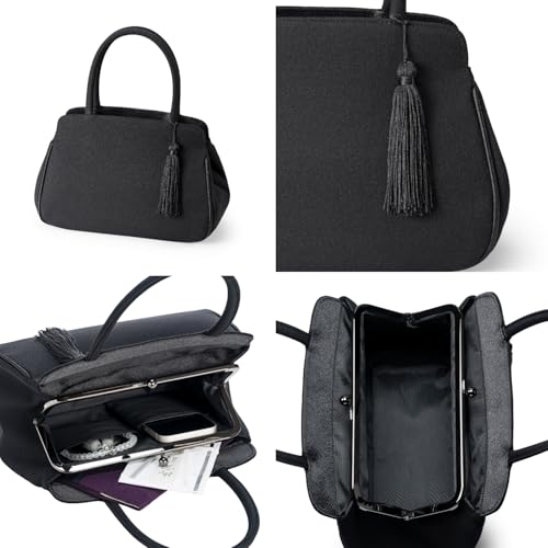 Fukuseido 3-Piece Formal Bag Set (Bag, Purse, and Etiquette Book) - Black Formal Bag for Women, Suitable for Weddings, Funerals, Wakes, and Mourning.