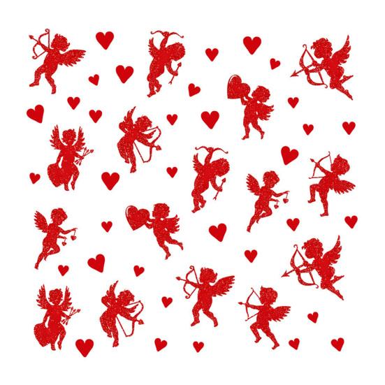 50 Stück Glitzer Amor-Form Ausgeschnittene Fensteraufkleber Valentinstag Rotes Herz Amor Fensteraufkleber für Hochzeit Feiertag Party Dekor