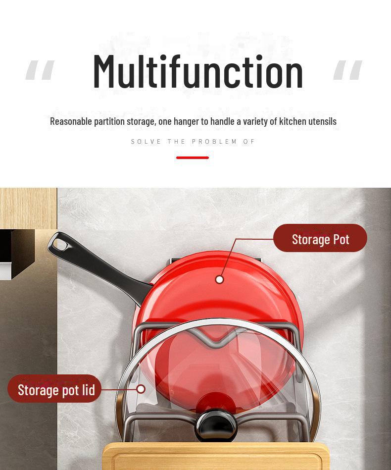 Wall-Mounted Punch-Free Kitchen Rack - Multi-Function Storage for Pot Lids & Chopping Boards
