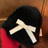 Harajuku Plush Basin Hat Y2k Fluffy Fisherman Hat Cute Bow Bucket Hat  Autumn