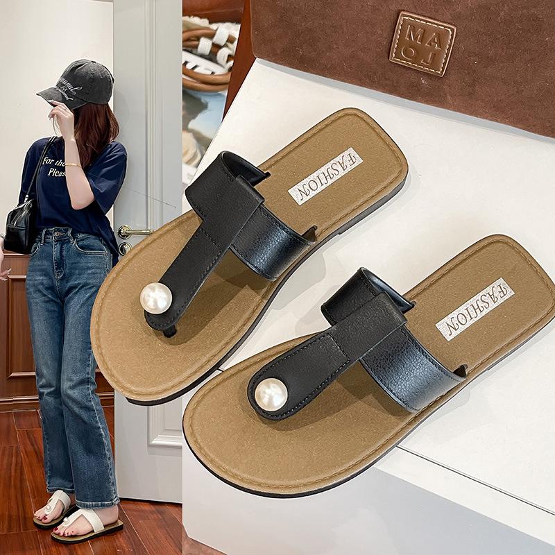 

Pearl Fairy Style Women s Summer Slippers: Versatile, Anti-Slip Flat Beach and Home Shoes 36-37