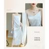 Womens V-Neck Satin Slip Dress With Jacquard High Waist Long Sleeveless