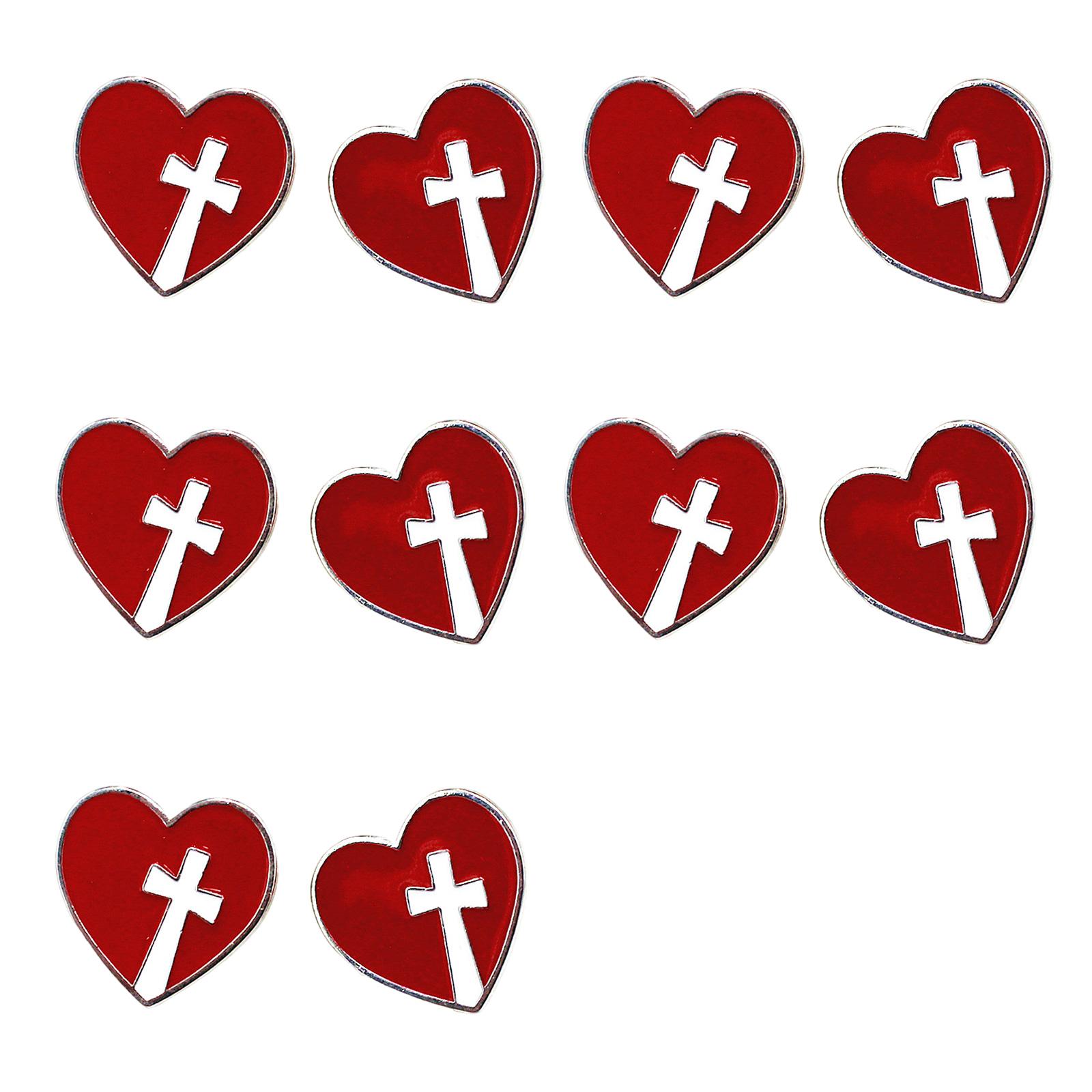 

10PCS Cross Love Heart Enamel Pin Brooch Pin for Hat Clothes Craft Project Making Kits Badge Pin Crafting Accessories червоний