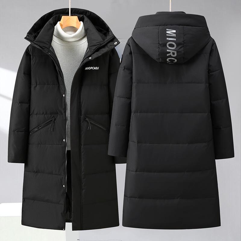 

Зимняя холодная одежда 2025 года, мужская новая градиентная утолщенная длинная модель выше колена с капюшоном для сохранения тепла, модный тренд 3XL чёрный