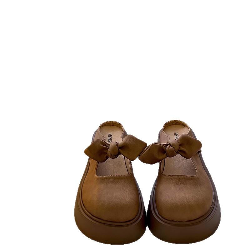 French Bow Bag Head Half Slippers Women's Outer Wear 2025 New Summer Thick Bottom with Skirt Mary Jane Cool Slippers