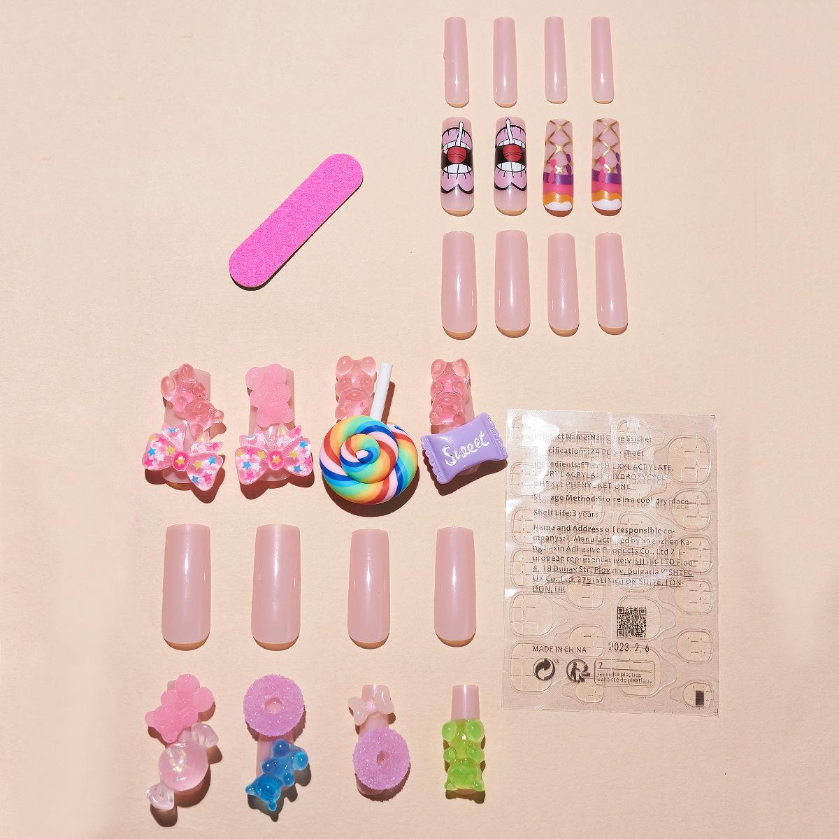 

Очень длинные кавайные мультяшные накладные ногти - 3D дизайн «Конфеты»