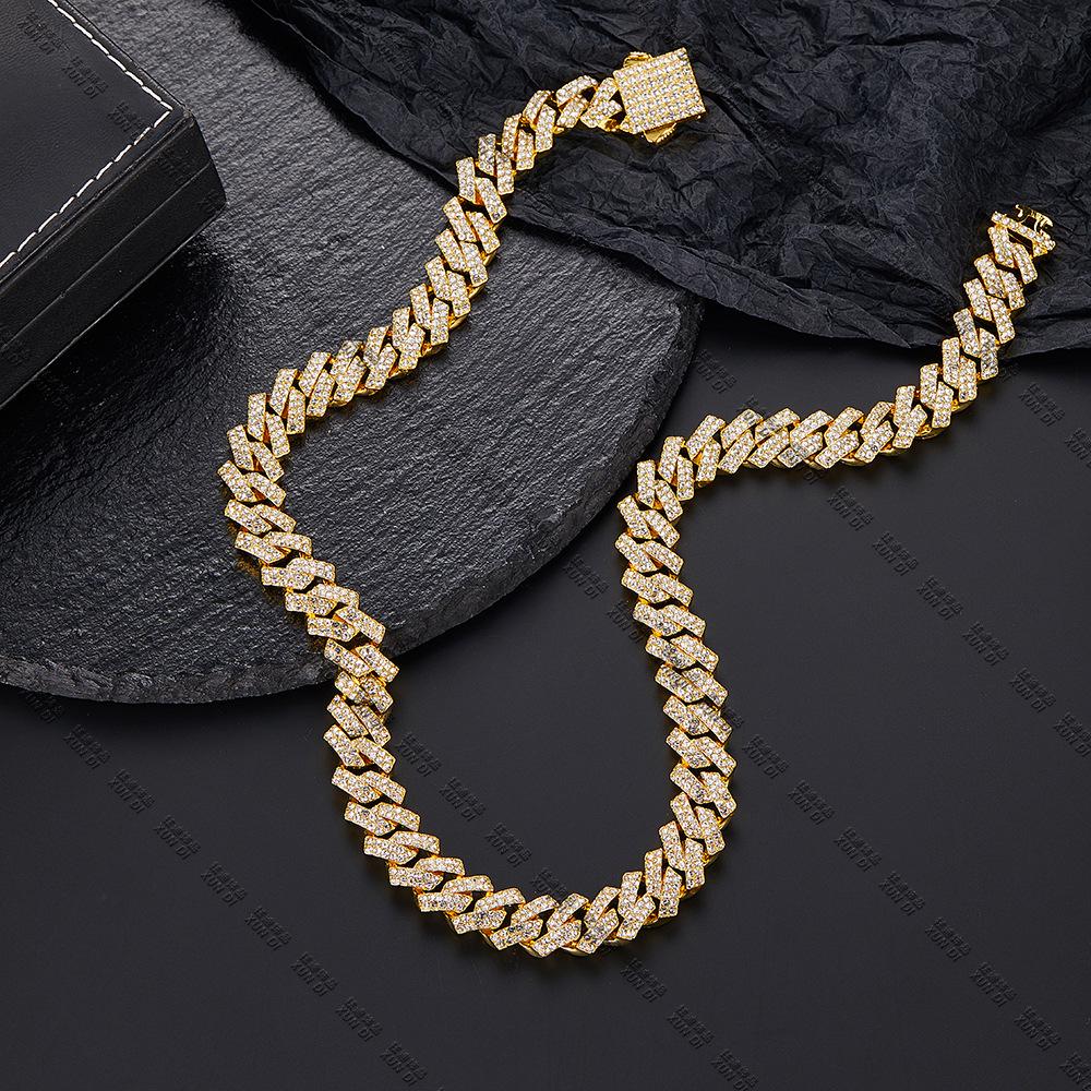 12mm Cuban Chain Rhinestone Hip-Hop Necklace – High-Quality, Versatile Design.