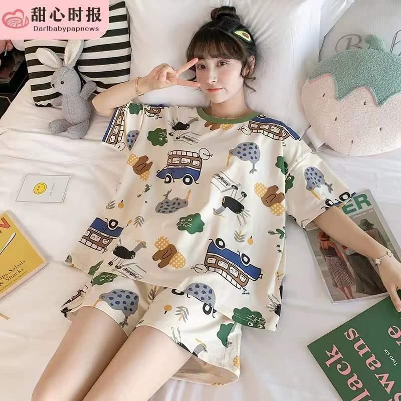 GMXIA Cute Panda Pajamas for Women In Summer, Short Sleeves and Shorts, Large-sized and Thin Summer Casual Home Wear Set