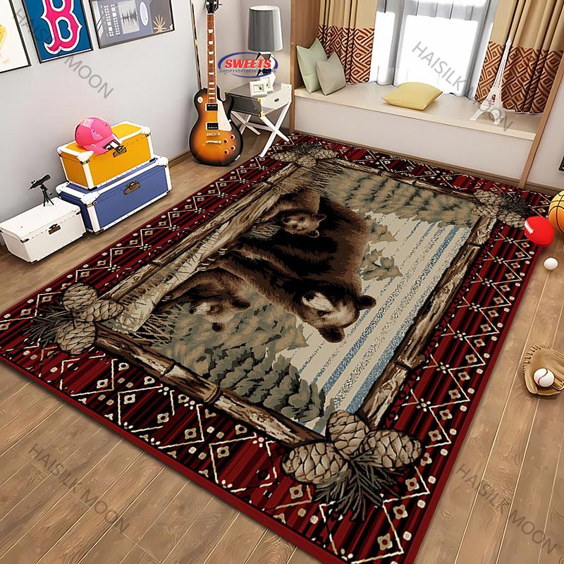 Amerikanischer Country-Retro-Stil Teppich mit Tierdruck für moderne Heimdekoration, schmutzabweisend, Kinderspiel Anti-Rutsch-Dekormatte Geschenk