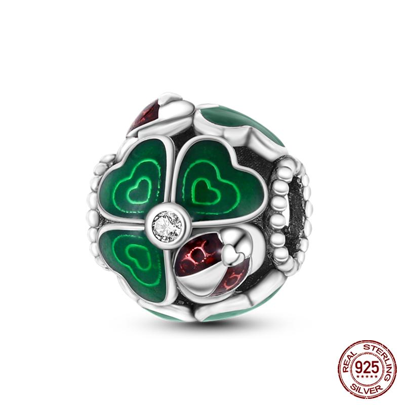 925 Lucky Clover Charm Beads Fit 3mm Sterling Silver Bracelet DIY Ladies Birthday Gift