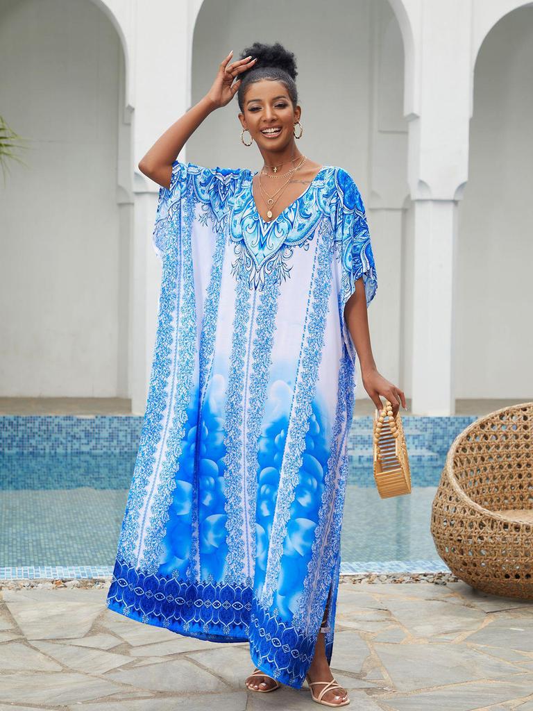 European-American Cotton Loose Beach Long Robe Cover-Up Dress