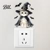 Kids Room Wall Accents Halloween Wizard Cat & Bat Switch Sticker, Self-Adhesive Light Decal, Themed Living Decor Removable for Bedroom Entryway