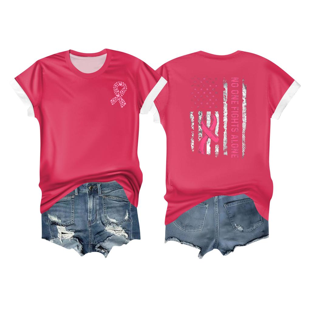 Women's Breast Ribbon Printed Casual Short Sleeve