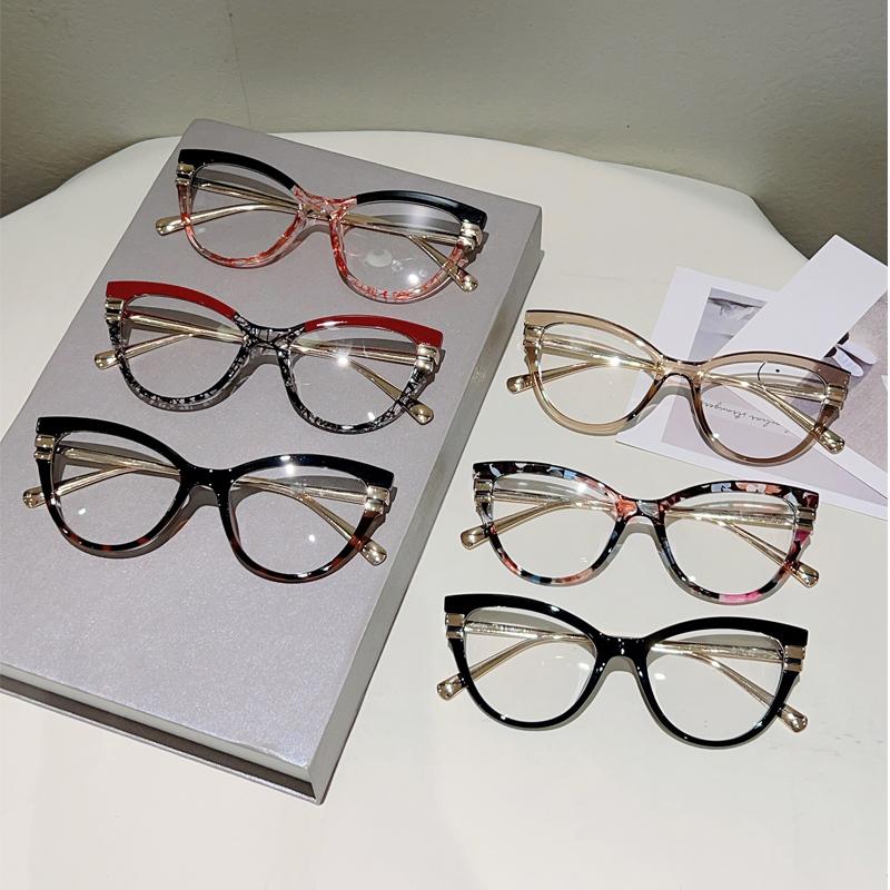 KAMMPT Cat Eye Glasses Women Fashion Patchwork Rim Optical Frames Trendy Vintage Brand Design Blue Light Blocking Eyewear
