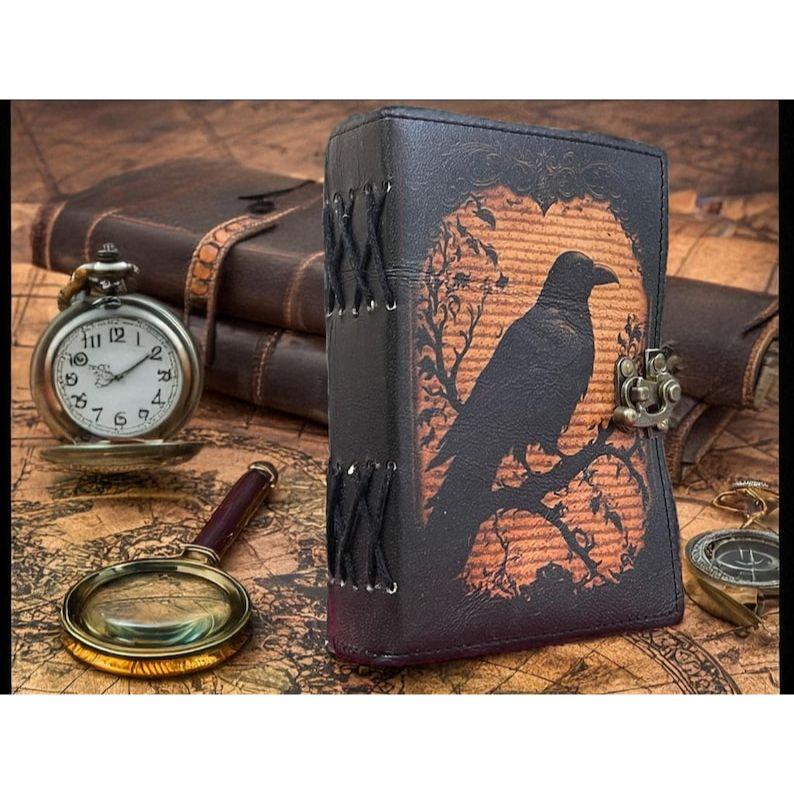 Raven Leather Grimoire •  Book of Shadows • Spell book Journal • Witchcraft Gift