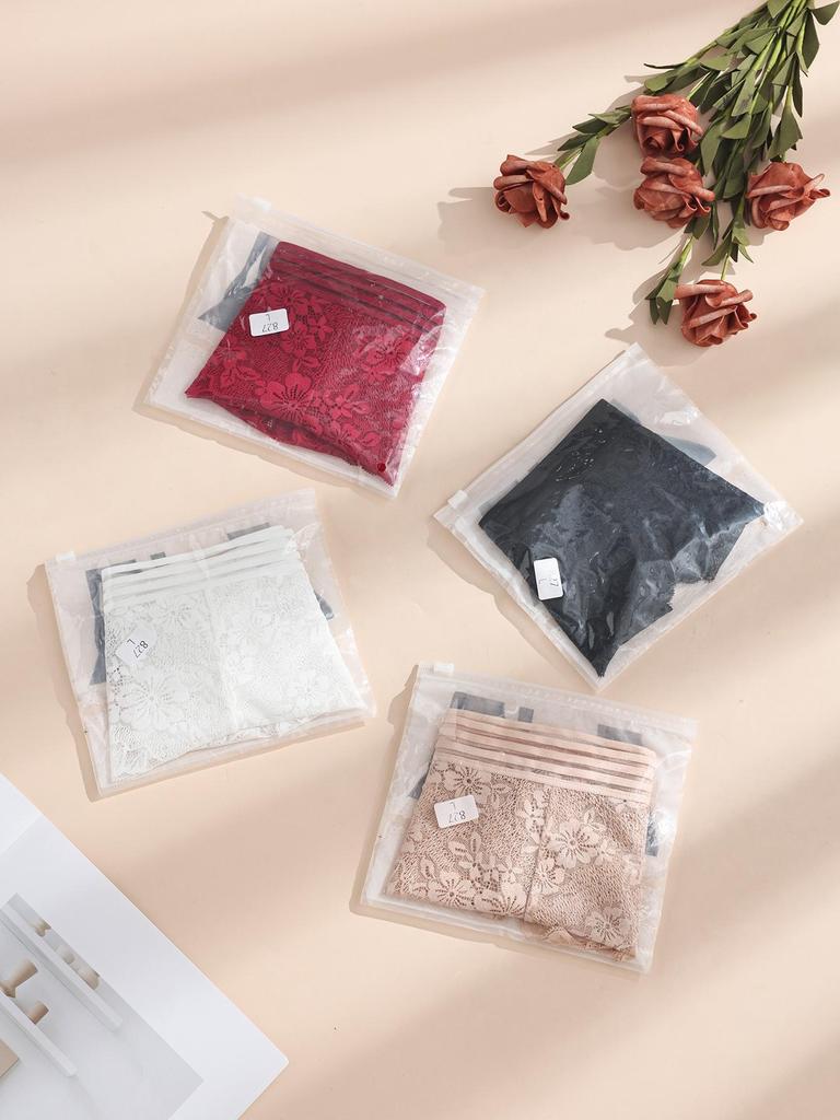 4Pcs/Set Sexy Lace Women's Panties Perspective Underwear Low Waist Panty Solid Underpants Floral Intimates Female Lingerie M-XL