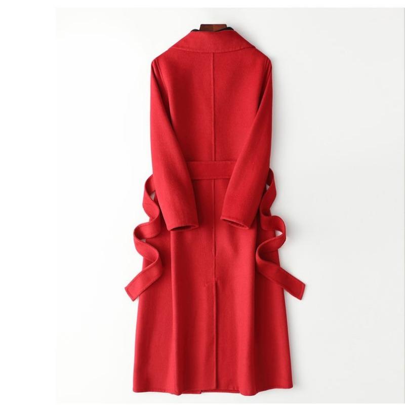 Handcrafted Long Woolen Coat for Women - Elegant Pure Color Overcoat