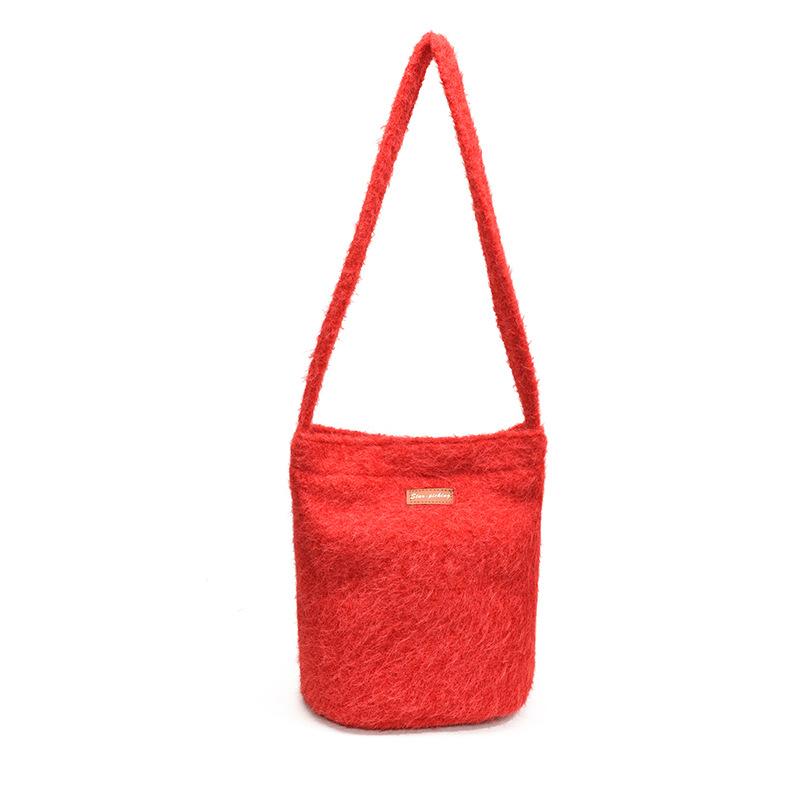 2025 Autumn and Winter New Yellow Fruit Tree Soft Velvet Shoulder Crossbody Backpack Shopping Backpack Bucket Shoulder Bag