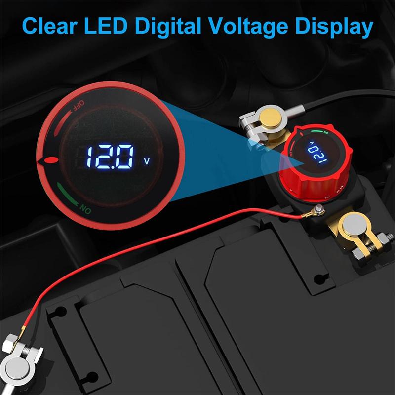 Top Post Battery Disconnect Switch 12V-48V With Led Voltmeter Dc 5-60V Battery Kill Switch On/Off Battery Cut Off Switch For Car