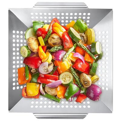 Leeseph Stainless Steel Perforated Grill Basket, Nonstick BBQ Grill Tray Durable Outdoor Grilling Basket Camping Cookware Grill