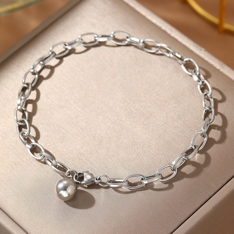 

Stainless Steel Feather Pendant Bracelet for Women Men Punk Hip Hop Metal Ball Widen Chain Adjustable Hand Chain Fashion Zircon