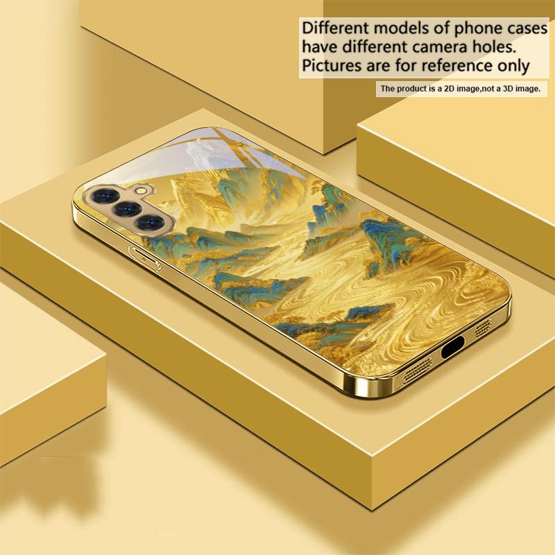 Goldene Landschaft Für Samsung A 31 32 A33 A34 35 14 A15 13 16 25 26 50 52 53 54 55 56 70 71 72 73 Goldene Glas-Handyhülle