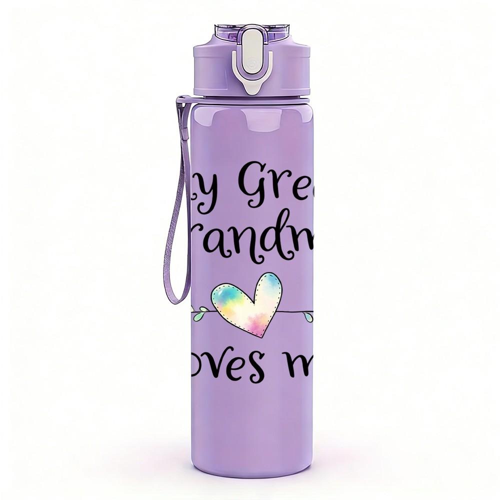 1PC My Great Grandma Loves Me Print 750ml Color Plastic Sports Water Bottle Leakproof Flip Straw Lid Suitable for Sports Office Home Use