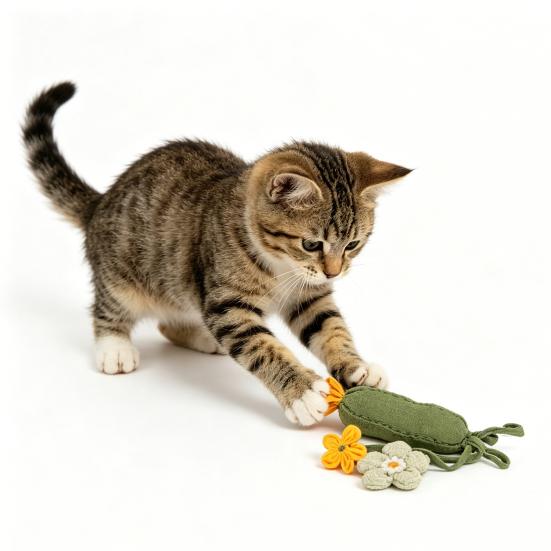 Cat Toy with Cucumber Shape Scratch Resistant Pet Toy Built-in Sound Interactive Teaser Toy for