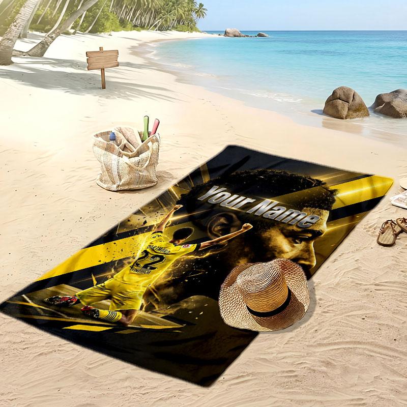 Jude Bellingham Personalized Printed Beach Towel Soccer Logo Support Custom Name Text Absorbent Towel For Sport Travel Special Gift