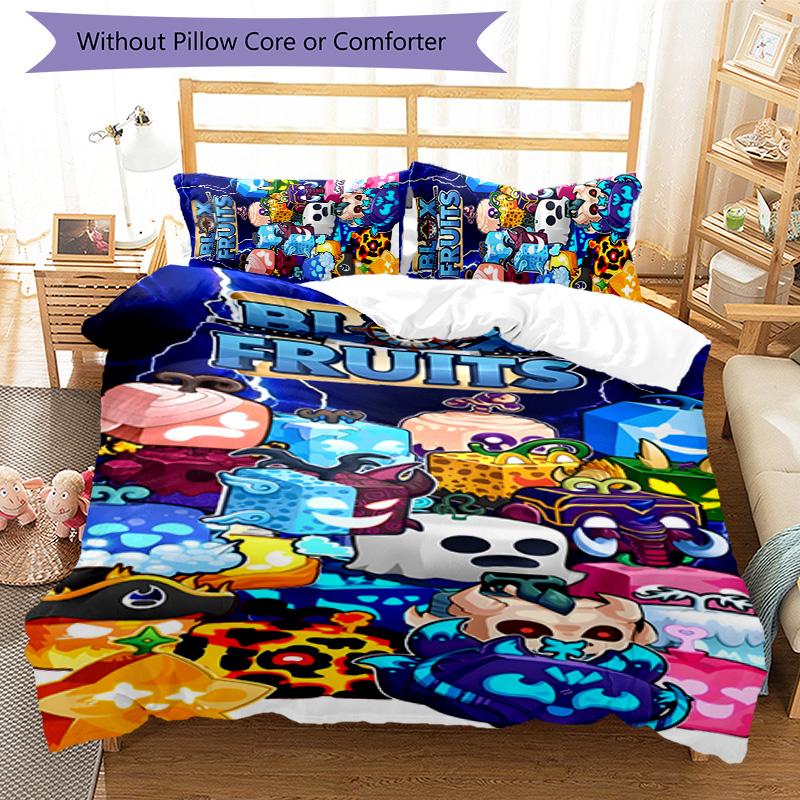 Blox Fruit 3pcs Bedding Set Duvet Cover Closure Includes 1 Duvet Cover & 2 Pillowcases for All Seasons Bedroom Home Dorm Decor