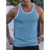 Canotta Sportiva da Fitness da Uomo Slim Fit a Righe Verticali Color Block in Maglia con Schiena a Racer