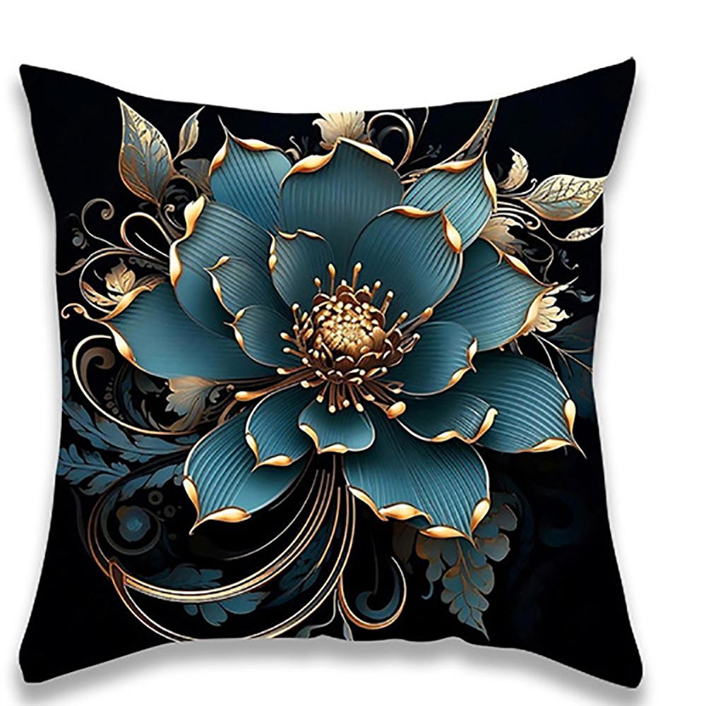 Teal and Gold Floral Pillowcase DesignSuitable for Sofa Car Bedroom Decorative Cushion Cover Pillow Cover