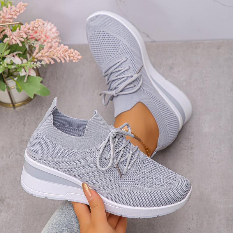 Fashion Women's Breathable Knitting Wedge Sneakers Thick Sole Slip On Casual Sneakers Woman Comfortable Soft Sole Casual Sports Shoes 43