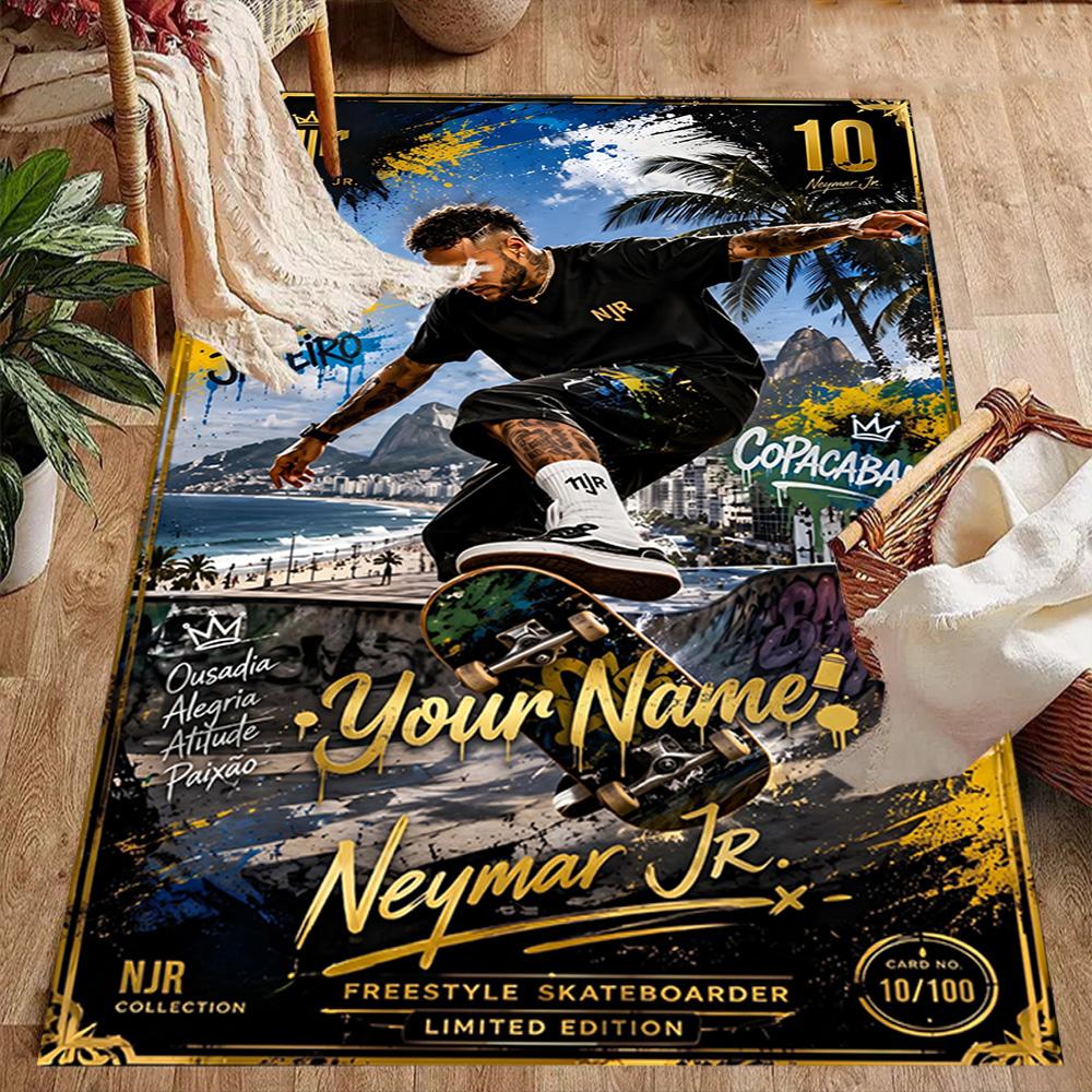 Neymar Jr Football Legend Customizable Name Carpet Design for Foyer Dormitory Playrooms Balcony Anti-slip Rug Office home decor Spiritual Gift