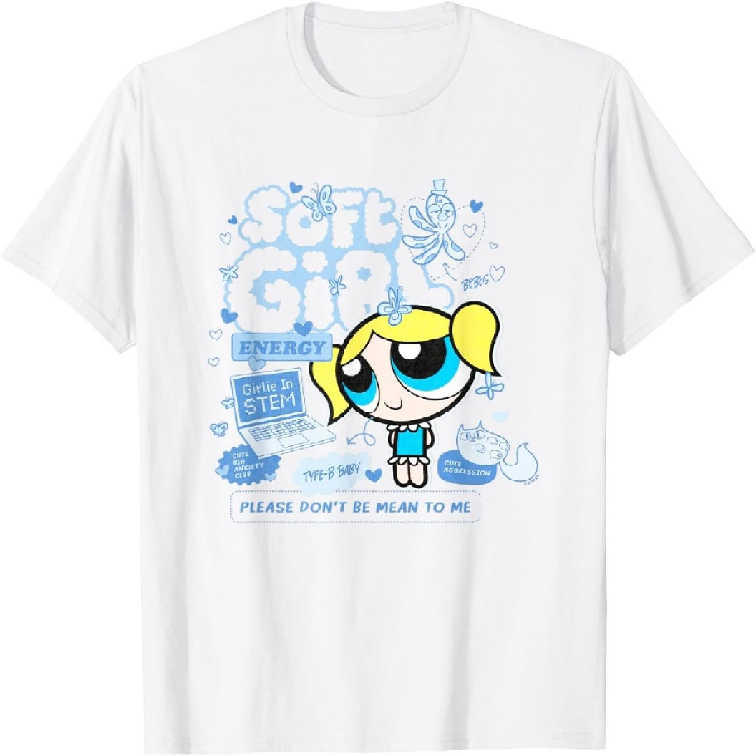 The Powerpuff Girls Bubbles Soft Girl Cute Shot Distressed T-Shirt S